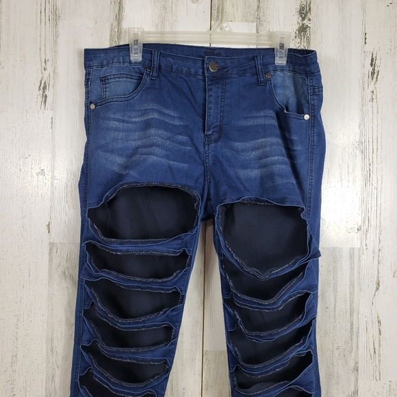 VIP juniors highly ripped dark wash stretchy jeggings - Picture 3 of 8